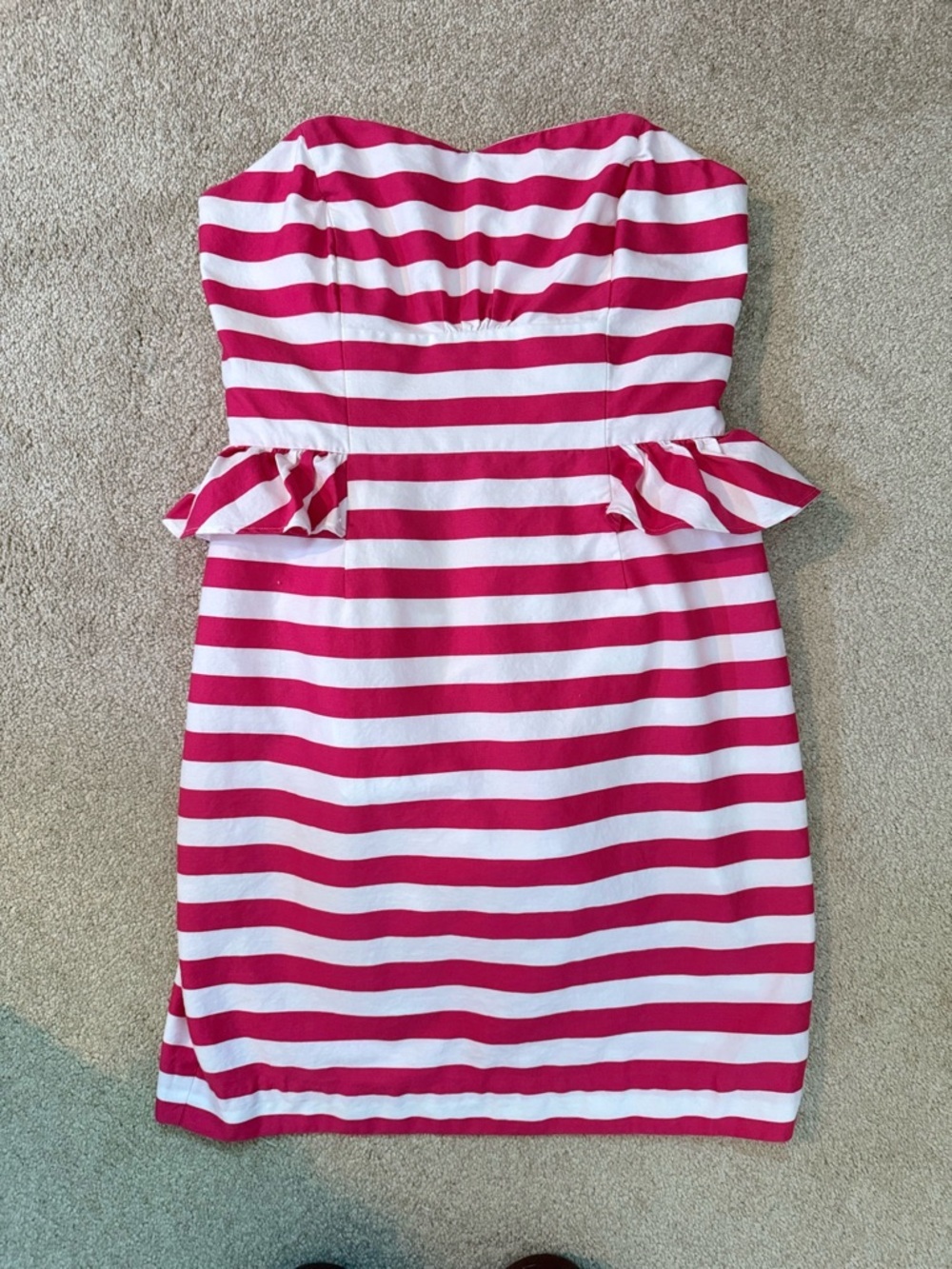 Y2K Lilly Pulitzer White Strapless Mini Dress Pink Stripes Trim Peplum Ruffle - Picture 4 of 10